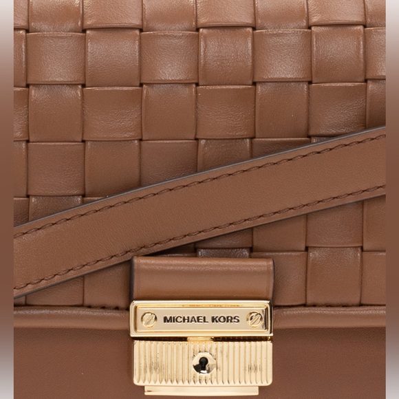 MICHAEL KORS Bradshaw Woven Leather Convertible Shoulder Tan Bag AUTHENTIC NWT - Picture 5 of 12
